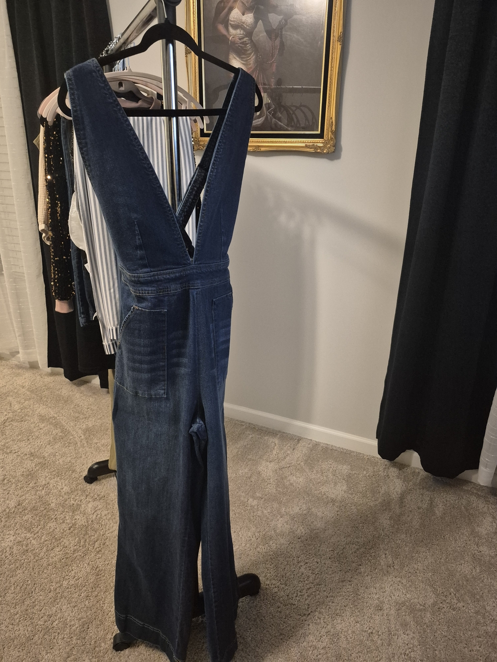 & Other Stories Dark Blue Denim V-Back Wide-Leg Overalls